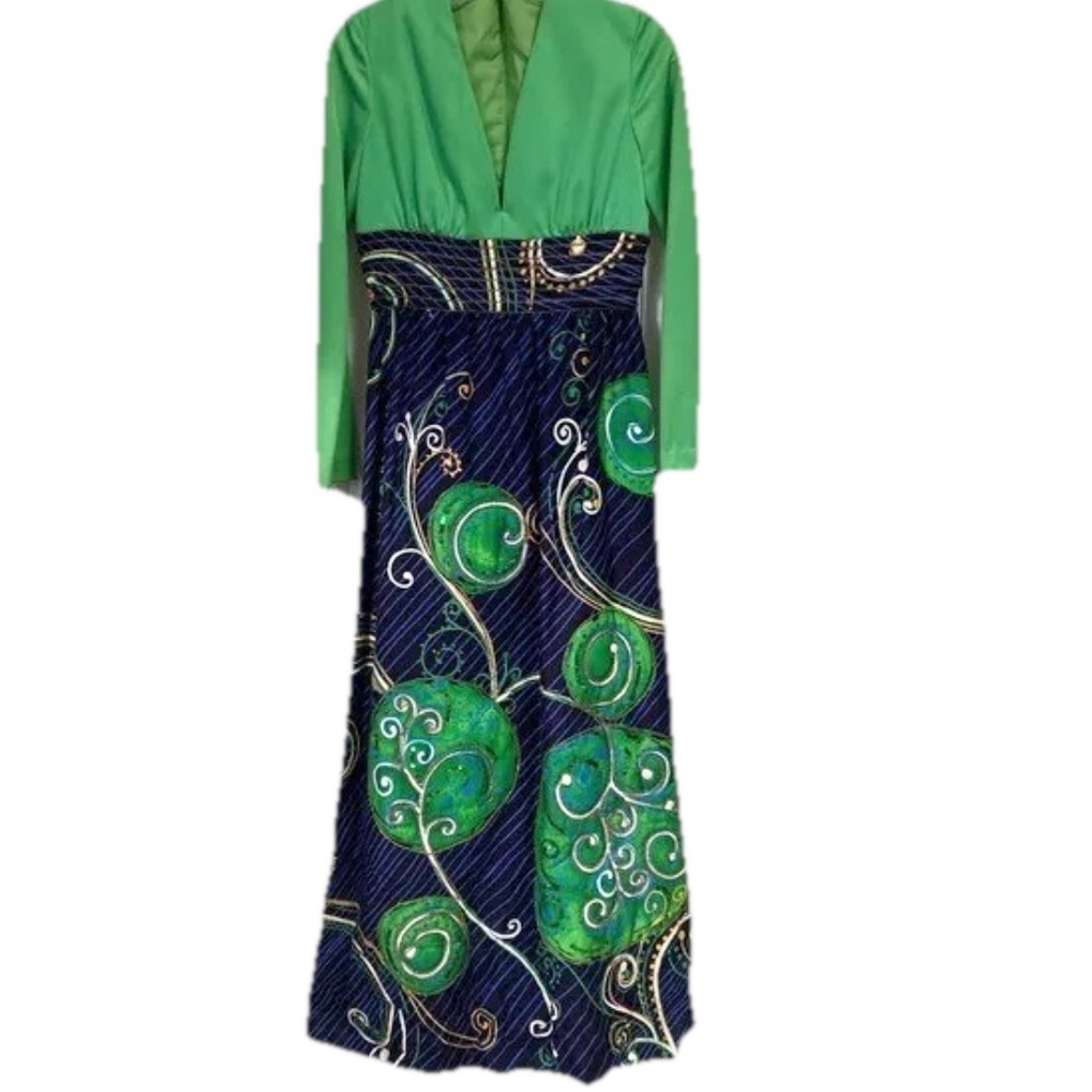 Vintage one of a kind handmade 70s beaded maxi dress size SMALL